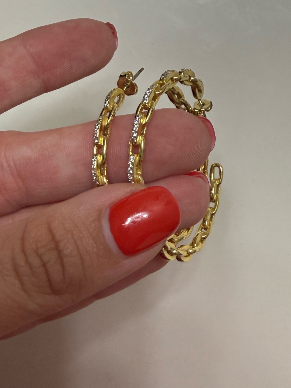 Large Gold Pave Style Link Hoops
